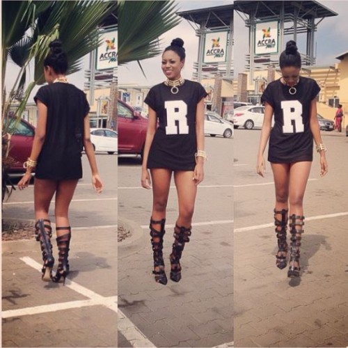 Yvonne Nelson in Gladiator Heels and Polo with no bottom